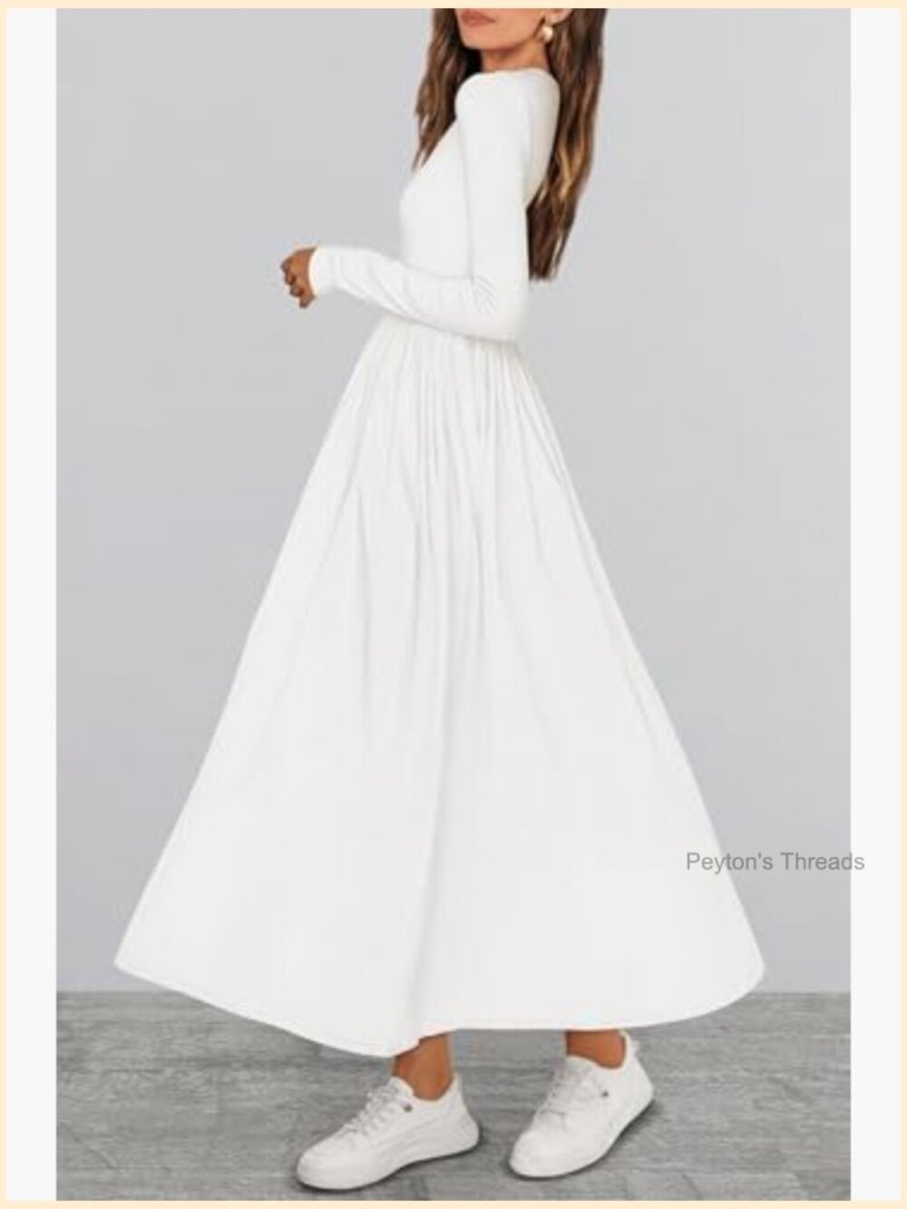 Casual Long Sleeve Midi Dress with Pockets Flowy A-Line - Picture 3 of 7